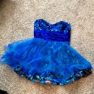 Blue/turquoise sequin and chiffon cocktail dress